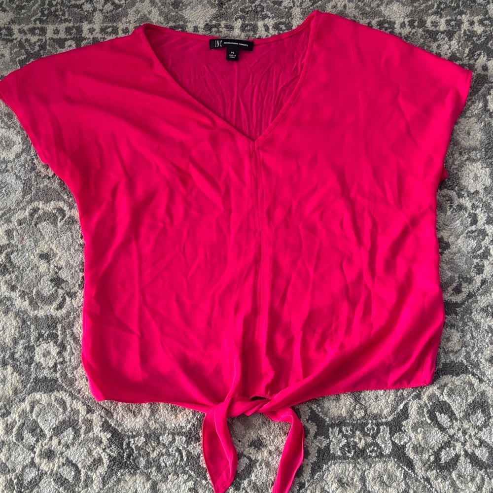 EUC Women's Pink V-Neck Tie-Front Top